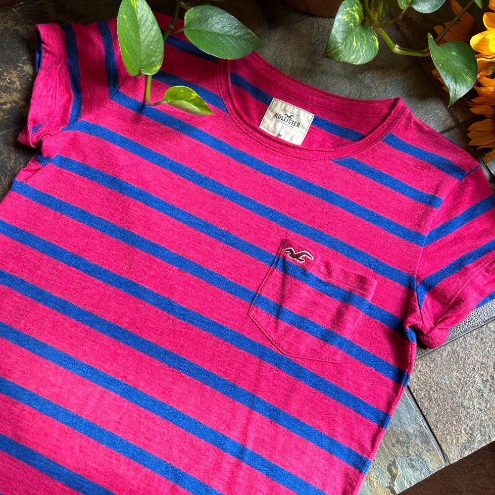 NEW Hollister Striped Tee in Pink and Blue M - Picture 6 of 10
